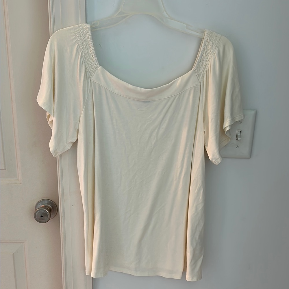 J. Jill Wearever Cream Square Smocked Neck Women's Top Size M